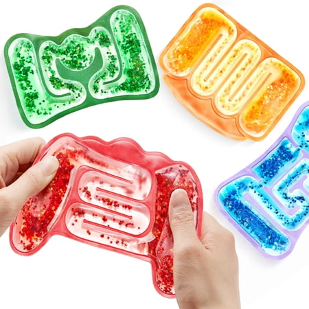 Joyfy 4 Pcs Sensory Toys for Kids Squishy Fidget Toys Stress Relief Sensory Products for Calm Down, Squeeze Fidget Tube for Classroom, Filled Goo & Glitter