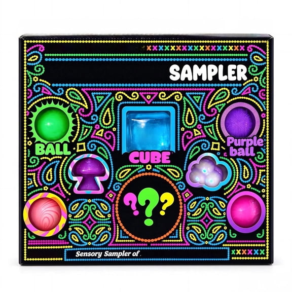Squishy Sensory Sampler Gift Set,7-Pack Holiday Fidget Toys Box with Cloud, Mushroom,Cube and Mystery Squeeze Balls for Stocking Stuffers