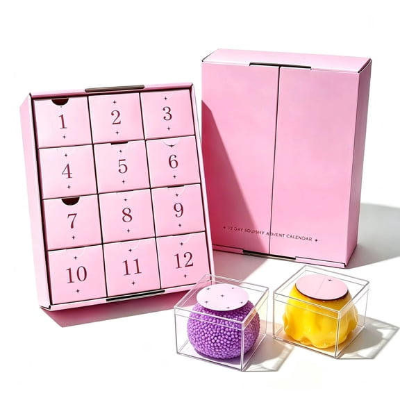 Squishy Society Holiday Advent Calendar, 12 Days Christmas Squishy Toys, Surprise Blind Box Set for Family Christmas Countdown Fun