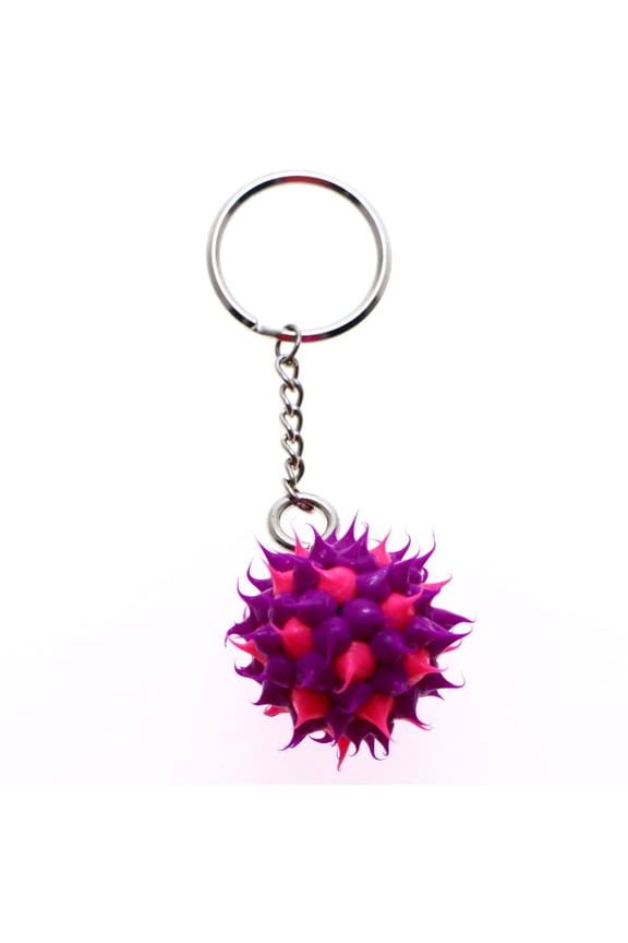 Squishy Spike Ball Black Light Sensitive Split-Ring-Keychain Purple/Pink