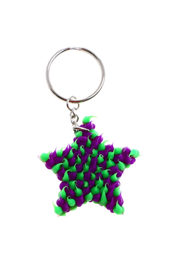 Squishy Spike Star Split-Ring-Keychain Purple/Green