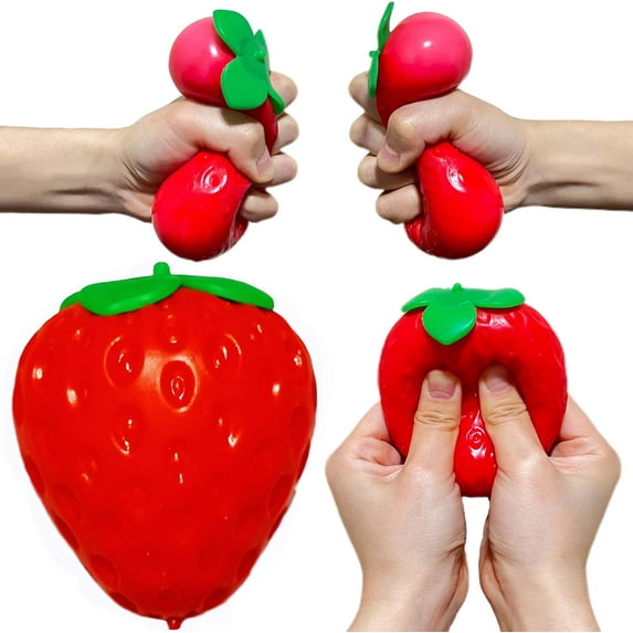 Strawberry Squishy Stress Balls for Kids Adults 1 PCS - Dough Ball Fidget Squeeze Toy, Anxiety Relief, Kawaii Sensory Toy, Party Favors & Desk Accessory