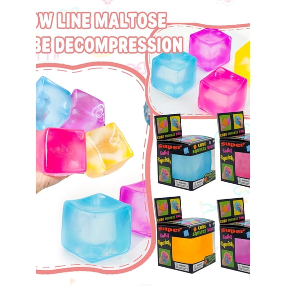 Squishy Stress Cube for Adults,Squishy Slow Rising Fidget Cube Sensory for Anxiety Stress Relief High Density Ice Squeeze Ball Cubes Pink