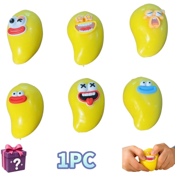 Squishy Stress Relief Stress Fidget Bulk Desktop Decor Stress Toy Random 6 Funny Facial Expressions Squishy Fidget Toys Mini Relax Toy for Home School Office Party Gifts,yellow
