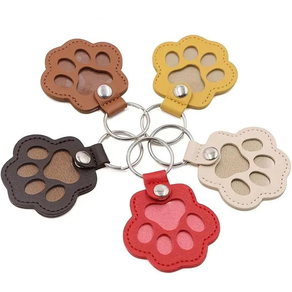 Squishy Stress-Relief Toy Gift, Pet Hair Memorial Keychain, 5-Pack Paw Shaped Leather Key Ring with Transparent Compartment for Cat Dog Fur Storage