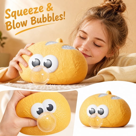 Squishy Stress Toy with Bubble Blowing Design, Single Piece, Yellow Bread Shape for Adults , Shaped Squeeze Toy