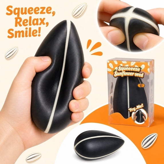 Squishy Sunflower Seed Stress Toy - Large Squeeze Fidget in Color Box, Anxiety Relief, Desk Sensory Tool