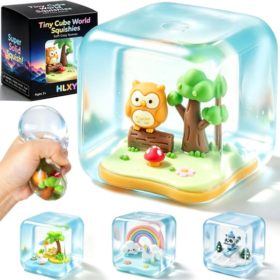 Squishy Toys Fidget Stress Cube, Forest Owl Soft Silicone Squishy for Birthday Christmas and Holiday Gifts