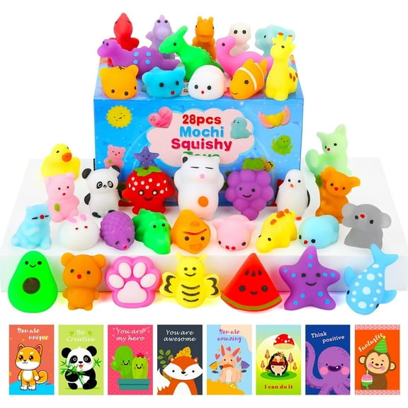 Squishy Toys, Pack of Squishies and Cards for Valentines Day Gifts, Birthday Party Favors, Treasure Box Prizes Mochi Squishy Cat Fidget Toys, Easter Egg Fillers Basket Stuffers
