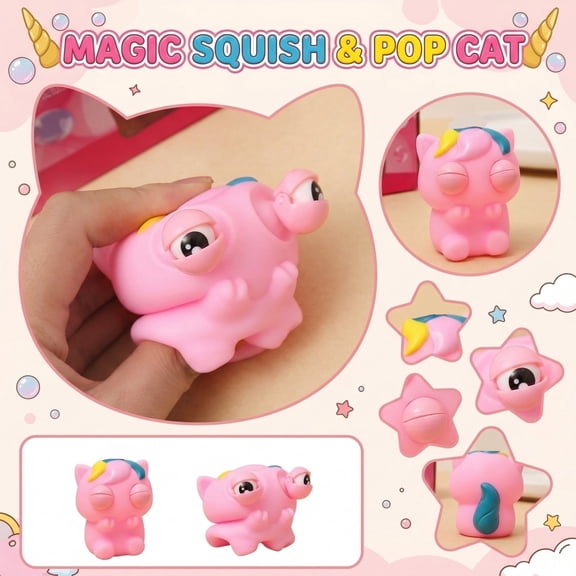 Squishy Unicorn Squeeze Reliever, Winking Face Fidget Tool, Soft TPR Desk Decor, 3.6 x 2.4in