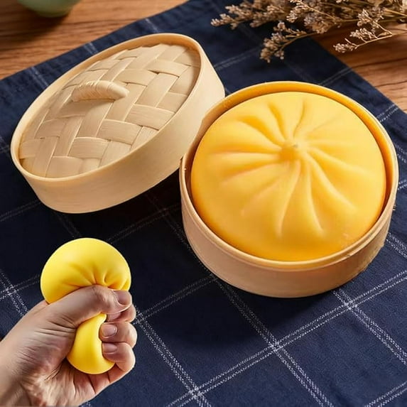 Squishying Stress Balls Fidgets Large Steamed Stuffed Dumpling Bun Squeezeball for Anxiety Relief Focus Autisms Birthday Party Easter Gifts(Yellow)