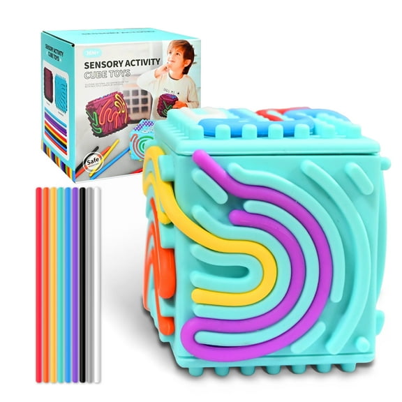 Squishyland 3D Sensory Fidget Cube for Kids & Adults | Silicone Quiet Autism Travel Toy | Car Ride, Airplane Stress Relief | Montessori Busy Board for Toddlers 1-5
