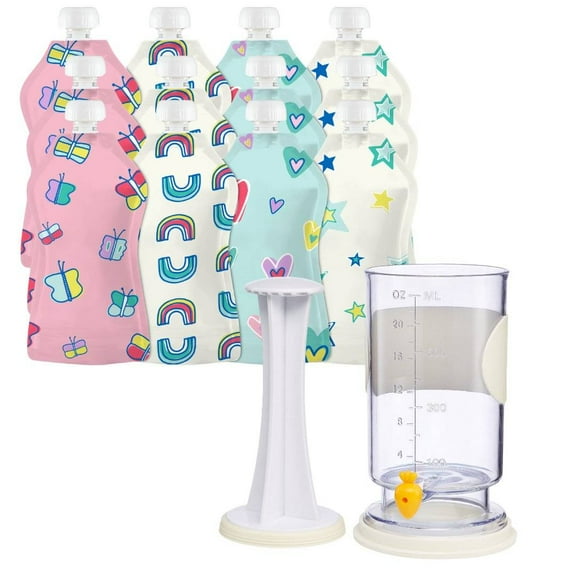 Squooshi Filling Station Baby Food Pouch Maker/Filler + 12 Large 5 oz Hearts/Stars Pouches for semi-Solid Foods