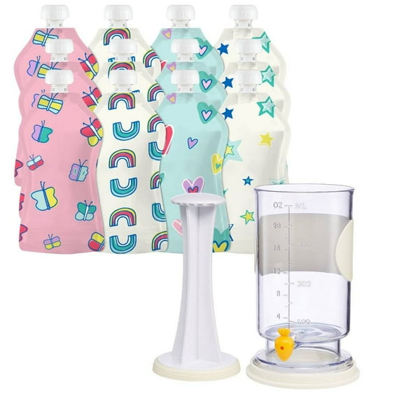 Squooshi Filling Station Baby Food Pouch Maker/Filler + 12 Large 5 oz Hearts/Stars Pouches for semi-Solid Foods