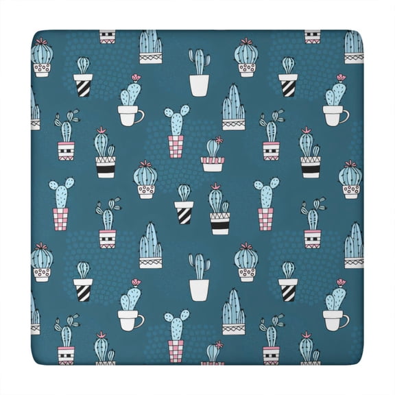 Squre Tablecloth with Elastic Edge, Featuring Boho Cactus and Retro Desert Succulent Patterns, Waterproof Vinyl with Backing, Durable Table Cover for Indoor and Outdoor