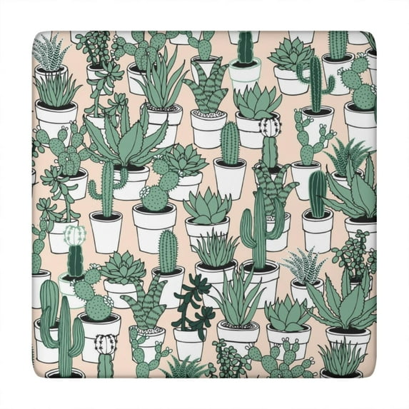 Squre Tablecloth with Elastic Edge, Waterproof Vinyl Featuring Boho Cactus and Southwestern Succulent Designs, Backed Non-Slip Table Cover Fits 34-36 Inch Squre Tables