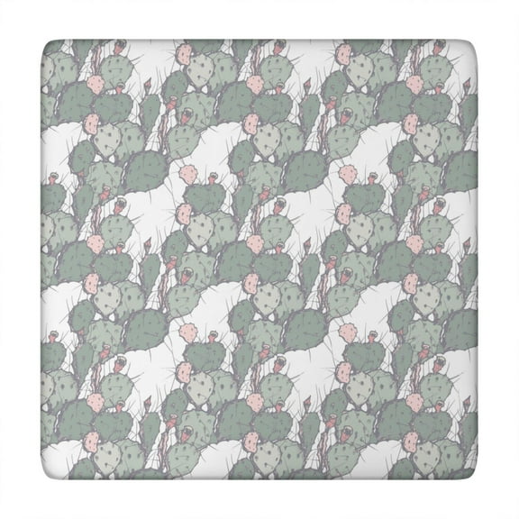 Squre Tablecloth Fitted Elastic Table Cover with Aesthetic Succulent and Desert Style Prints, Waterproof Vinyl with Backing, Perfect for Indoor and Outdoor Dining