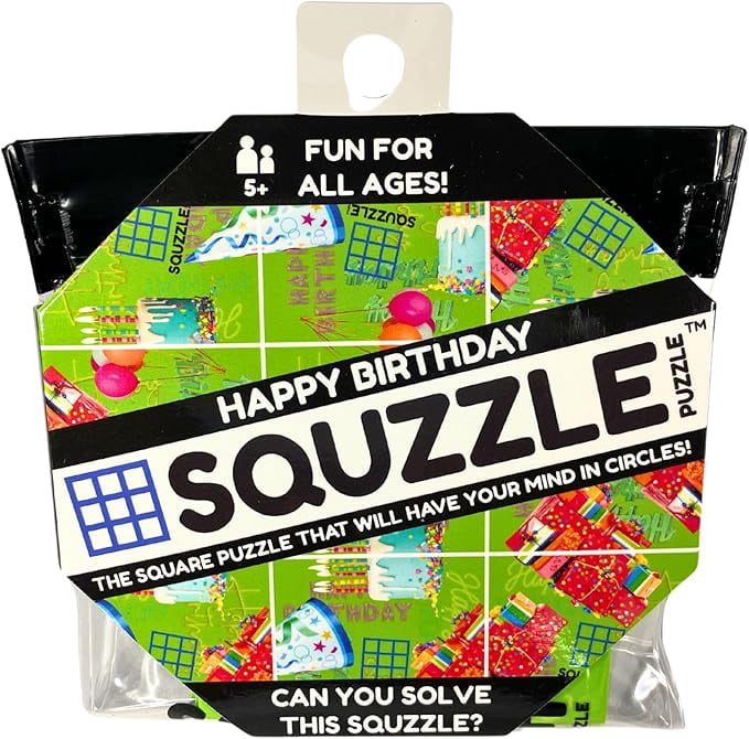 Squzzle Puzzle – 9-Piece Travel Puzzle Game | Screen-Free Brain Teaser Puzzle for Focus & Problem Solving | Collect All Designs | Teacher Gift | Middle School Classroom Center (Happy Birthday)
