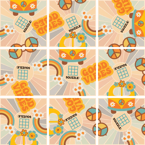 Squzzle Puzzle  Good Vibes Retro Grid Challenge | 9-Piece Screen-Free Brain Teaser for Focus & Pattern Matching | Travel Puzzle Game & Classroom Activity for Kids & Adults