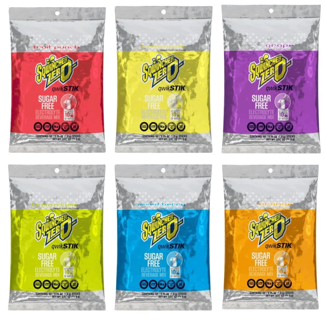 Sqwiincher Zero 6 Flavor - Qwik Stik - Sugar-Free Electrolyte Beverage Mix (300 Pack)