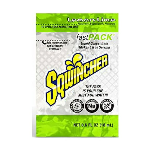 Sqwincher .6 Ounce Fast Pack Liquid Concentrate Packet Lemon Lime Electrolyte Drink - Yields 6 Ounces (50 Single Serving Packets Per Box)