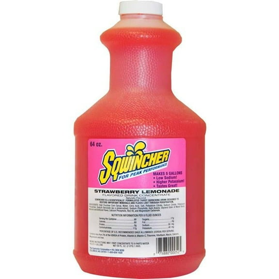 Sqwincher B1024208 64 oz Liquid Concentrate, Strawberry Lemonade - 6 per Case