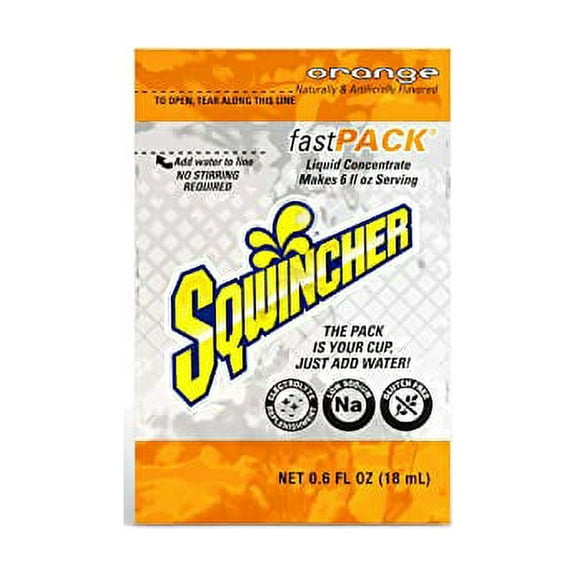 Sqwincher Fast Pack Liquid Concentrate, Orange, .6 fl oz 4 Packs of 50