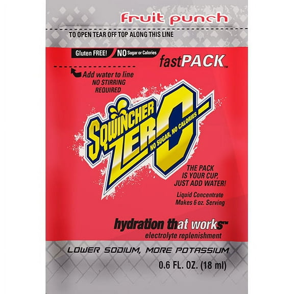 Sqwincher FastPack Zero Single Serve, 0.6 oz Packs, 6 oz Yield, Fruit Punch, 4 Boxes/50 Each