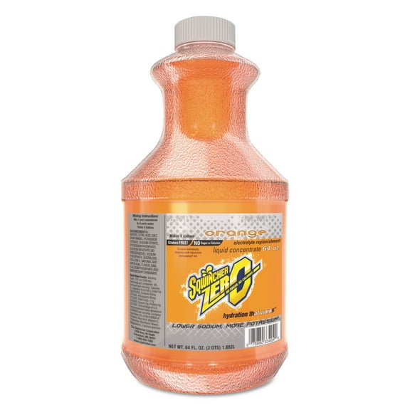 Sqwincher Lite Liquid Concentrate, Orange, 64 oz, Yields 5 gal