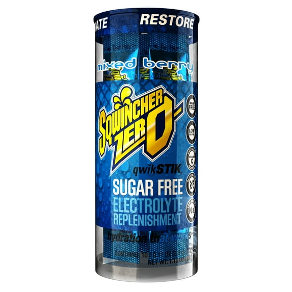 Sqwincher Mixed Berry Powder Sugar Free Sports Drink Mix, 10 Pack