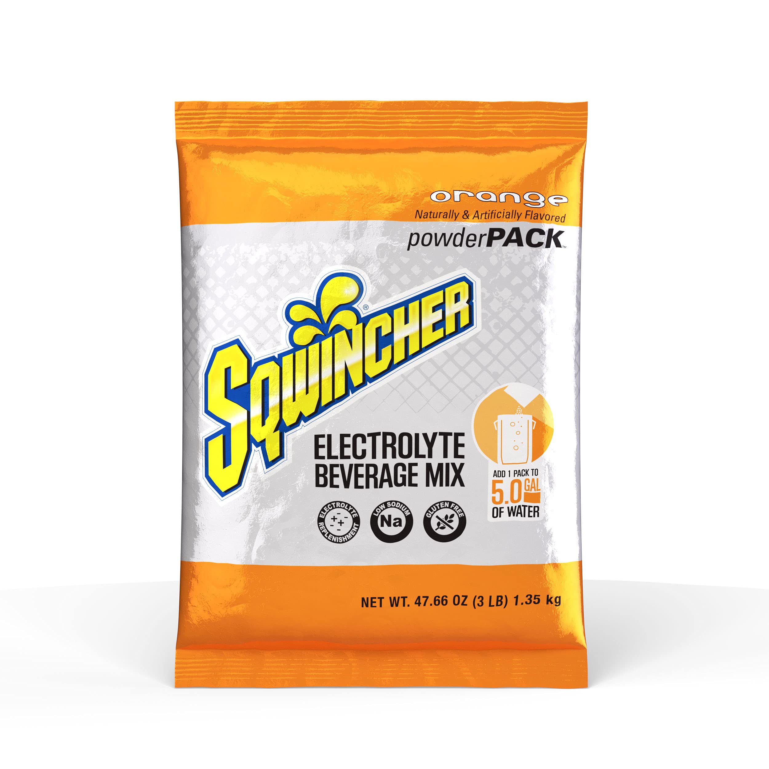 Sqwincher Powder Pack, Orange Flavor Electrolyte Drink Concentrate, 47.