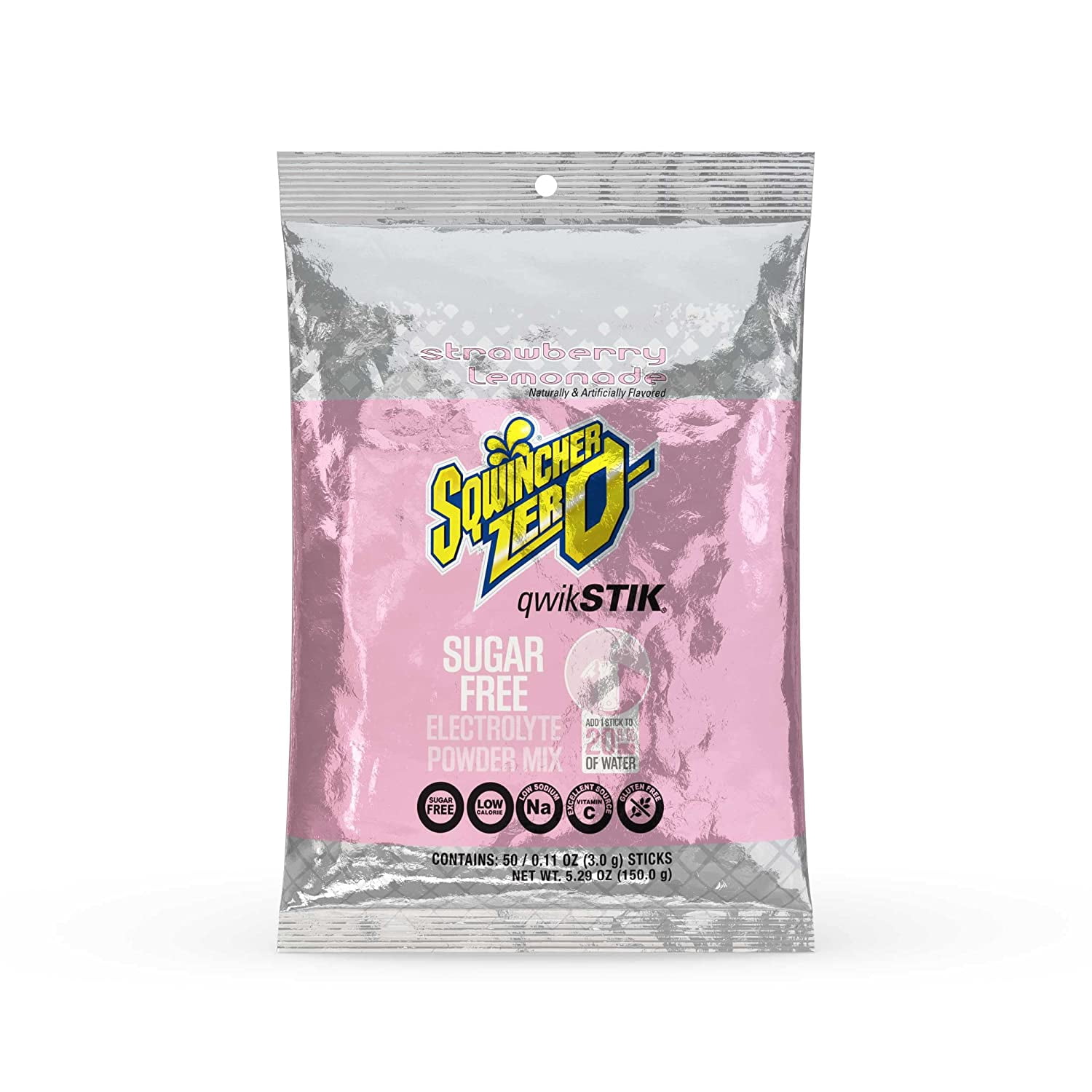Sqwincher Qwik Stik Lite Electrolyte Drink Powder Concentrate, Strawberry Lemonade, 50 Each per Package