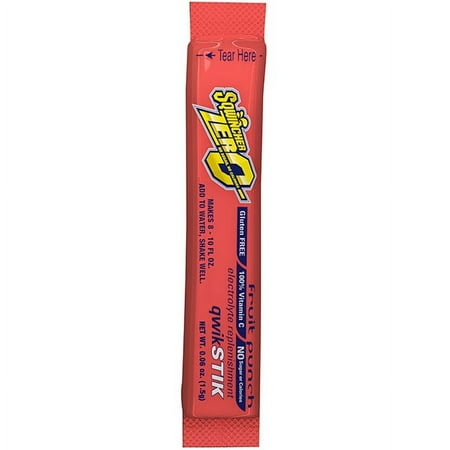 Sqwincher QwikStik Zero Single Serve, 0.06 oz Packs, 8–10 oz Yield, Fruit Punch, 10 Bags/50 Each