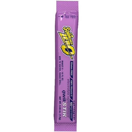 Sqwincher QwikStik Zero Single Serve, 0.06 oz Packs, 8–10 oz Yield, Grape, 10 Bags/50 Each