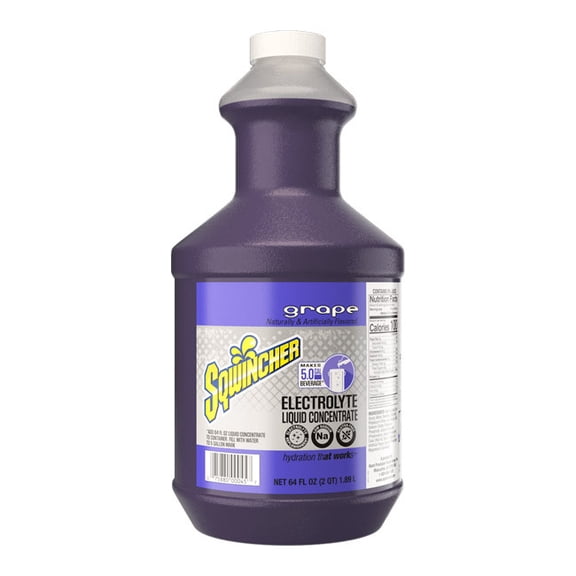 Sqwincher Regular Liquid Concentrate, 64 oz Bottle, 5 gal Yield, Grape, 6/Case