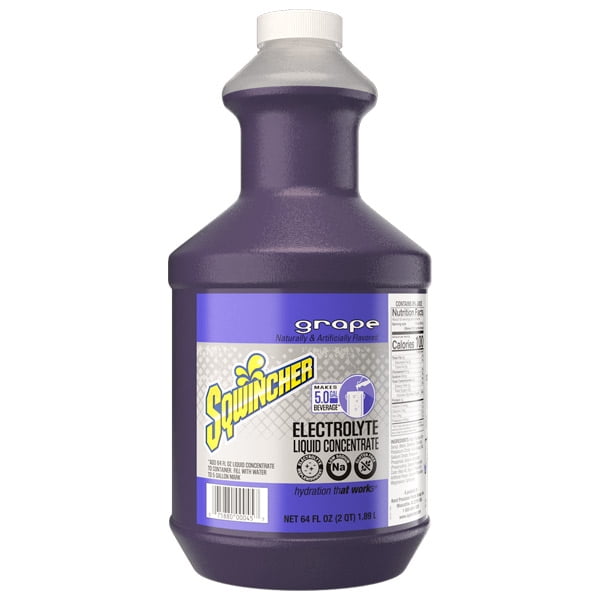 Sqwincher® Regular Liquid Concentrate, 64 oz Bottle, 5 gal Yield, Grape, 6/Case