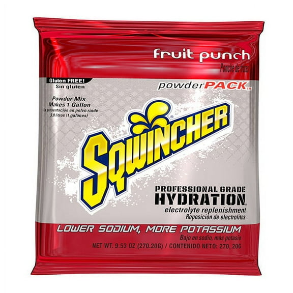 Sqwincher Regular Powder Packs, 9.53 oz Packs, 1 gal Yield, Fruit Punch, 4 Boxes/20 Each