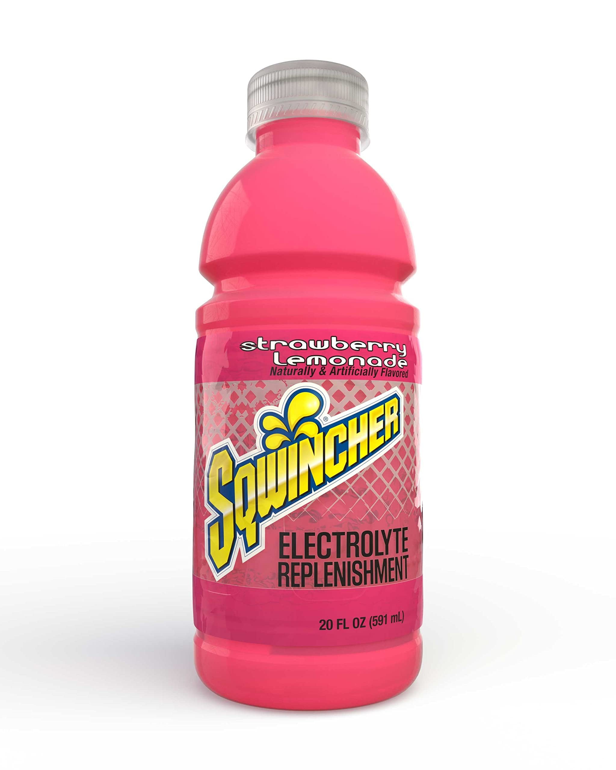 Sqwincher 20 oz Wide Mouth Ready to Drink Electrolyte Replacement Bottle, Strawberry Lemonade 030536-SL Case of 24