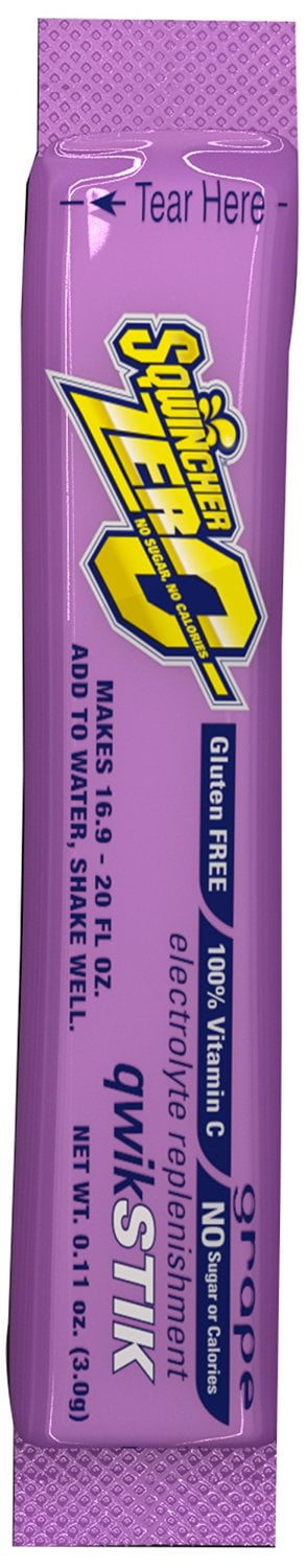 Sqwincher ZERO Qwik Stik - Sugar Free Electrolyte Powdered Beverage Mix, Grape