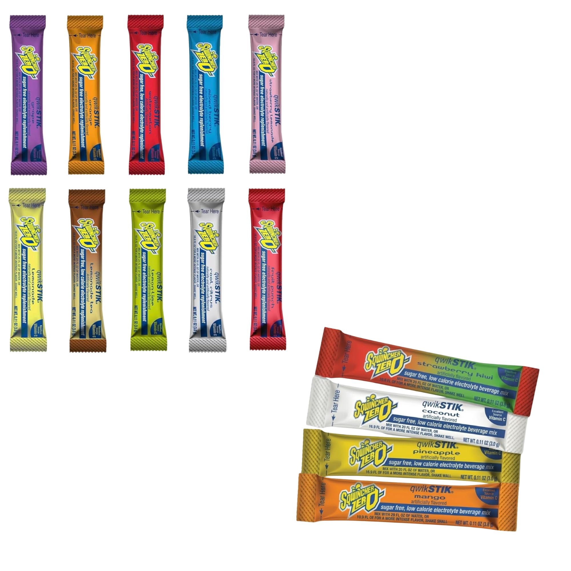 Sqwincher Zero Qwik Stik Electrolyte Powder Drink Mix  Sugar Free, 14 Flavor Assorted Variety, Single Serve Packets, Makes 20 oz
