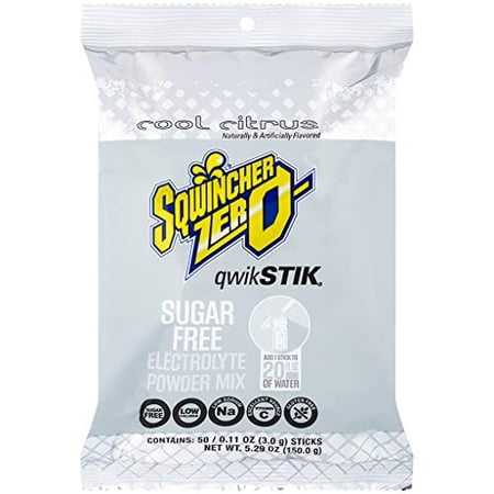 Sqwincher .11 Ounce Qwik Stik ZERO Instant Powder Concentrate Stick Cool Citrus Electrolyte Drink - Yields 20 Ounces (50 Each Per Package)