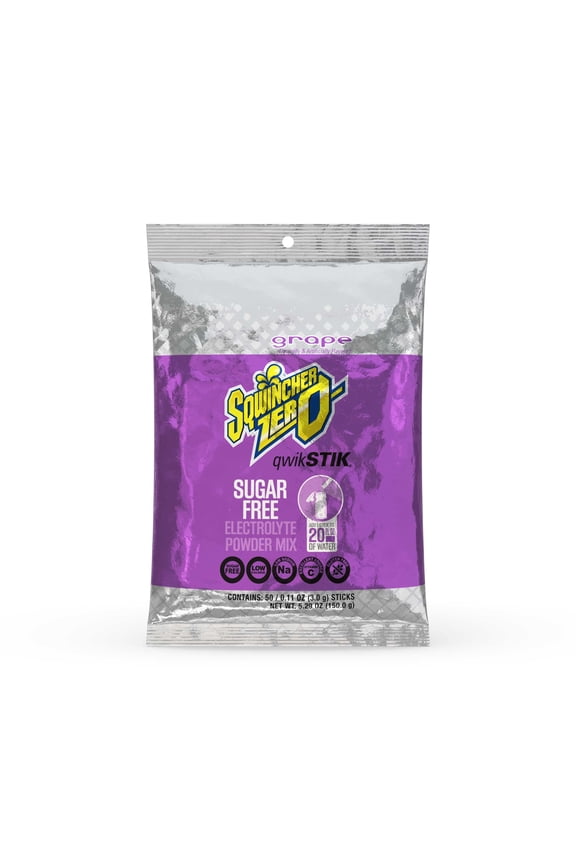 Zero Qwik Stik, Sugar Free, Low Calorie, Low Sodium Electrolyte Powder Hydration Drink Mix, Grape, .11 0z Packet (Pack of 50)