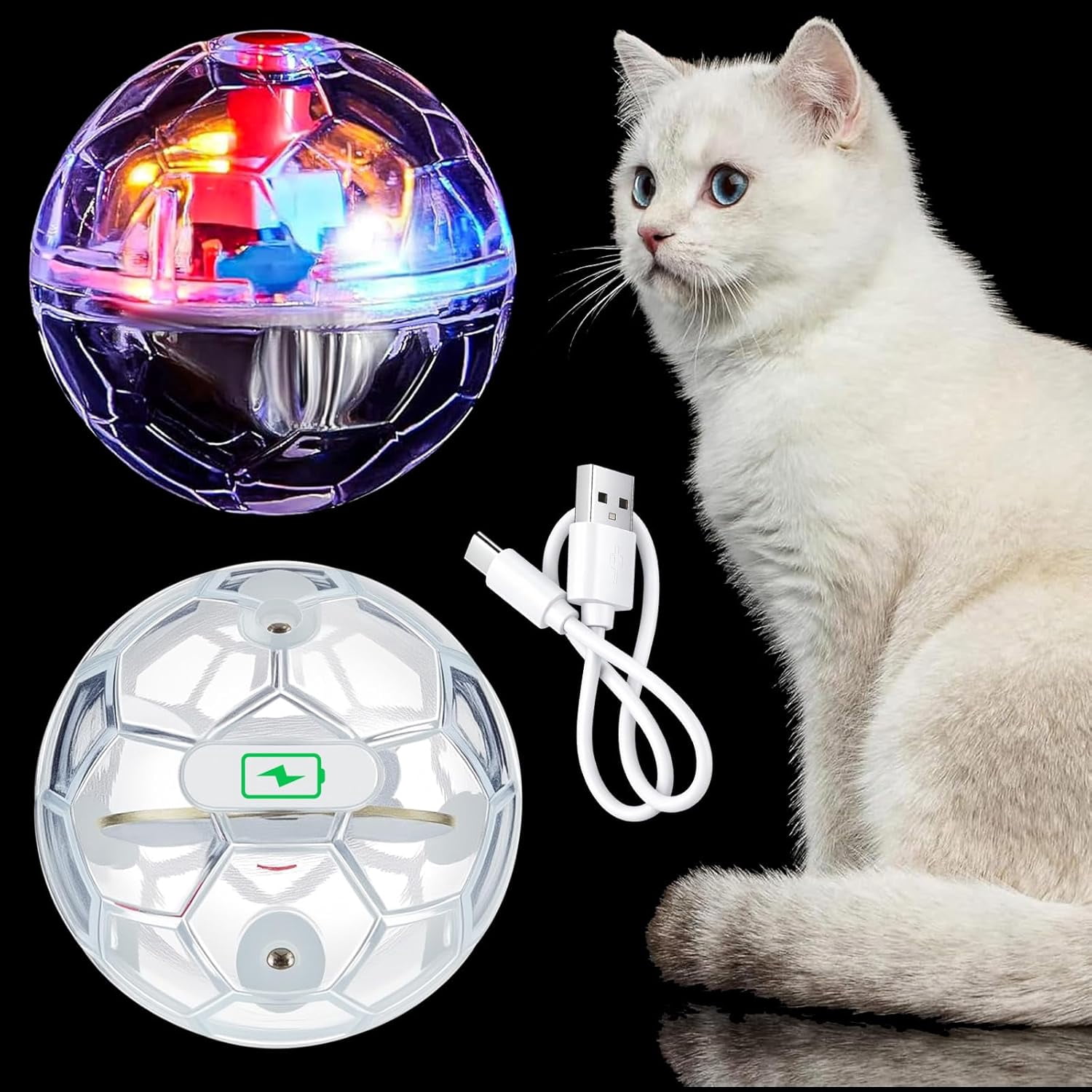 Image showcasing Sratte 2 Pcs Rechargeable Cat Ball Ghost Hunting Light up Cat Balls ...
