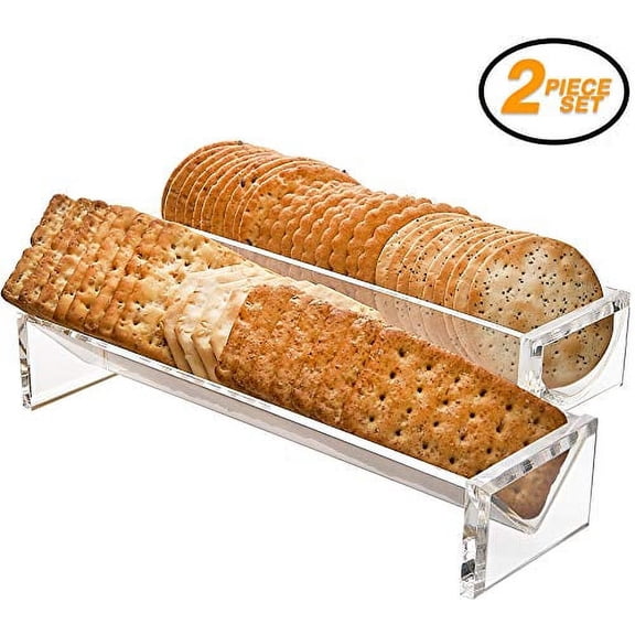 Srenta Clear Acrylic Rectangular Cracker Server And Holder Tray | Food Display Stand | Set Of 2 Serving Trays For Countertop, Home, Wedding Events, Parties And Events