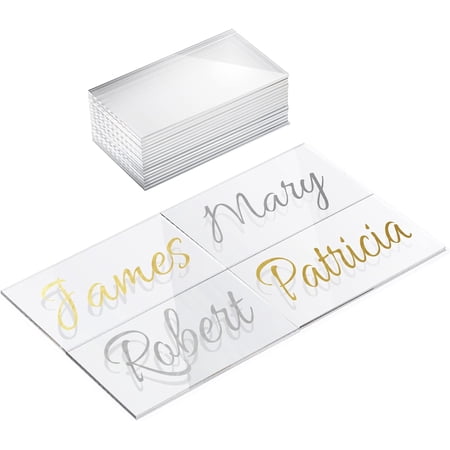 Srenta Clear Acrylic Table Place Cards for Weddings & Dinner Parties, 24 Pack Rectangular Table Name Cards for Table Setting, DIY Blank Cards for Table Seating Guest Plates | 3.54 x 1.96 ‘’2 MM thick