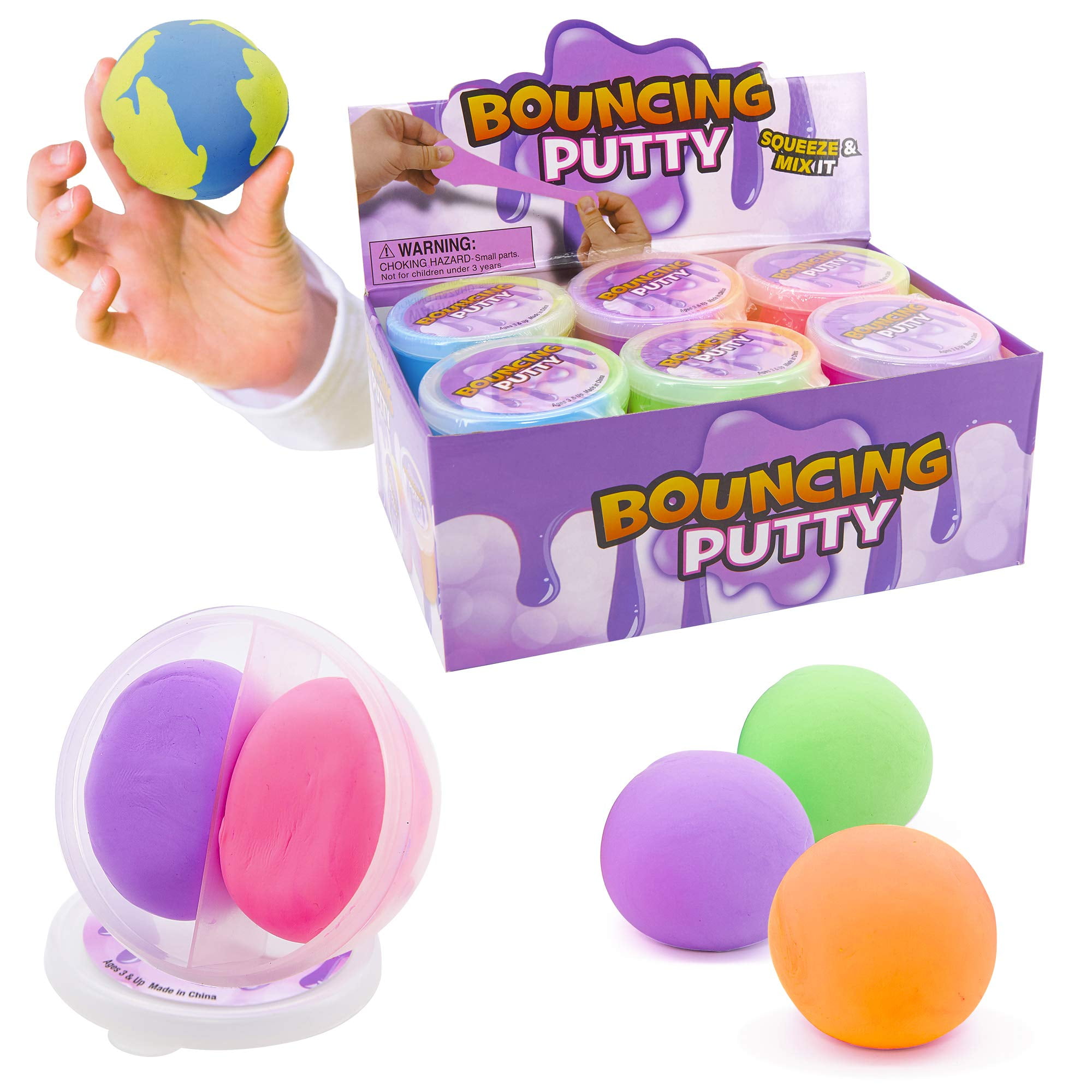 SRV Hub 3 X Kids Bouncy Putty, 2 Colour Container, Fluffy DIY Ball