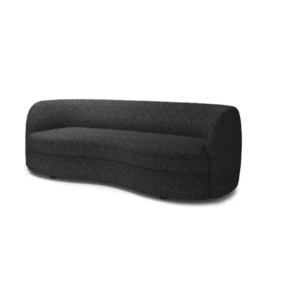Srey Sofa, 84 Inch, Plush Black Boucle, Curved Curved Kidney Shape