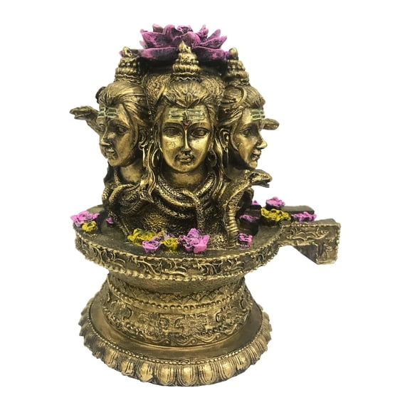 Sri Krishna Culture 3 Mukhi Shiv Ling(Height-7") - -Resin-Multicolour