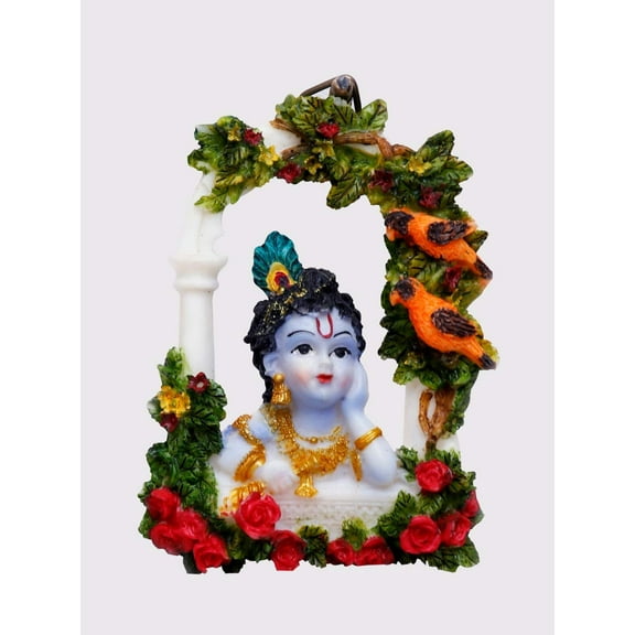Sri Krishna Culture- Hand Crafted Baby Krishna At Window (Small Wall Hanging) -Hindu God And Goddess Idol/Statue/Murti/Figurine-Polyester Resin-Multicolour-Showpieces For Gifting A