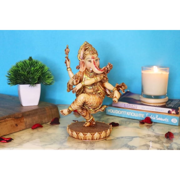 Sri Krishna Culture Hand Crafted Big Dancing Ganesha--Resin-Ivory-Height-8 Inches